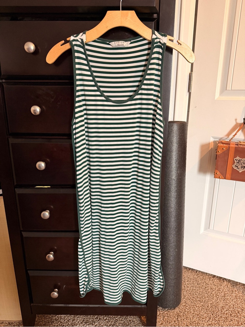 Ekouaer Green & White Striped Tank Dress - Lightweight Casual Sundress